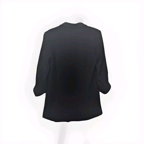 Forever 21 Blazer Jacket Medium Open Front Black 3/4 Scrunch Sleeves Pockets - Picture 3 of 7
