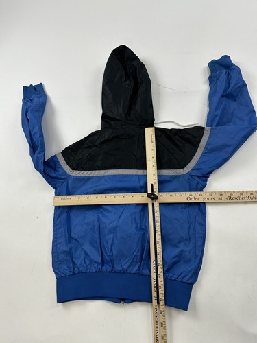 Vintage Nike Jacket Kids Boys Medium Blue Tag Windbreaker Full Zip Hooded 80s - Picture 5 of 8