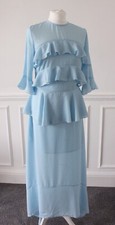NEW PRETTY LITTLE THING BLUE PEPLUM FRILL RUFFLE MAXI DRESS SIZE 10 With Tags