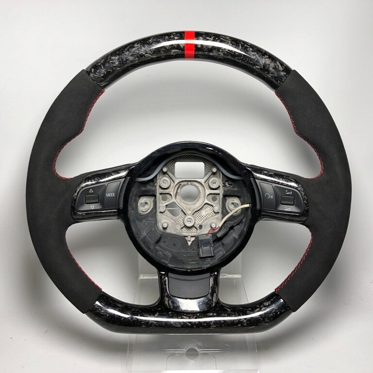 Forged carbon steering wheel Audi R8 MK1 TTRS GT black alcantara red ring stitch
