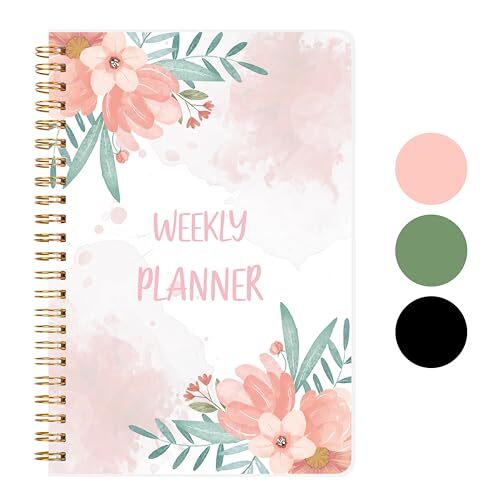 Weekly Planner - Undated 52-Week To Do List Notebook with Habit b.Pink flowers