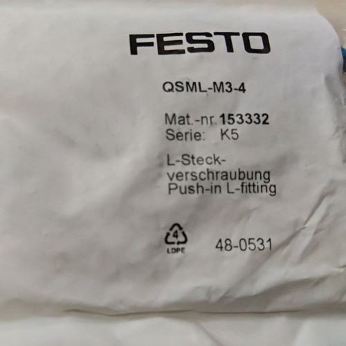 10PC New Festo QSML-M3-4 153332 Push-In Fitting Quality assurance - Picture 2 of 3