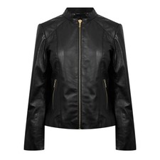 Biba Womens Neru Collar Leather Jacket Outerwear Collared