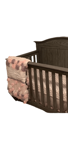The Peanutshell 2 Piece Bedding Set Pale Pink Gray 3D Flowers Floral Quilt Skirt