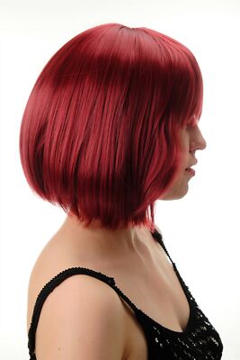 WIG ME UP Damenperücke Langbob, Kurz Glatt Mit Pony In Auberginenrot (Farbe 110), Ca. 35 Cm, Hitzebeständig Bis 180°C