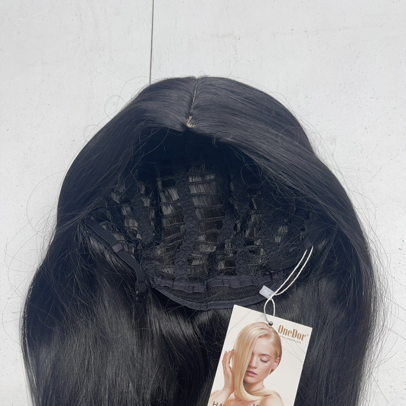 Onedor Black Synthetic 3/4 Half Wig On Mesh Cap New