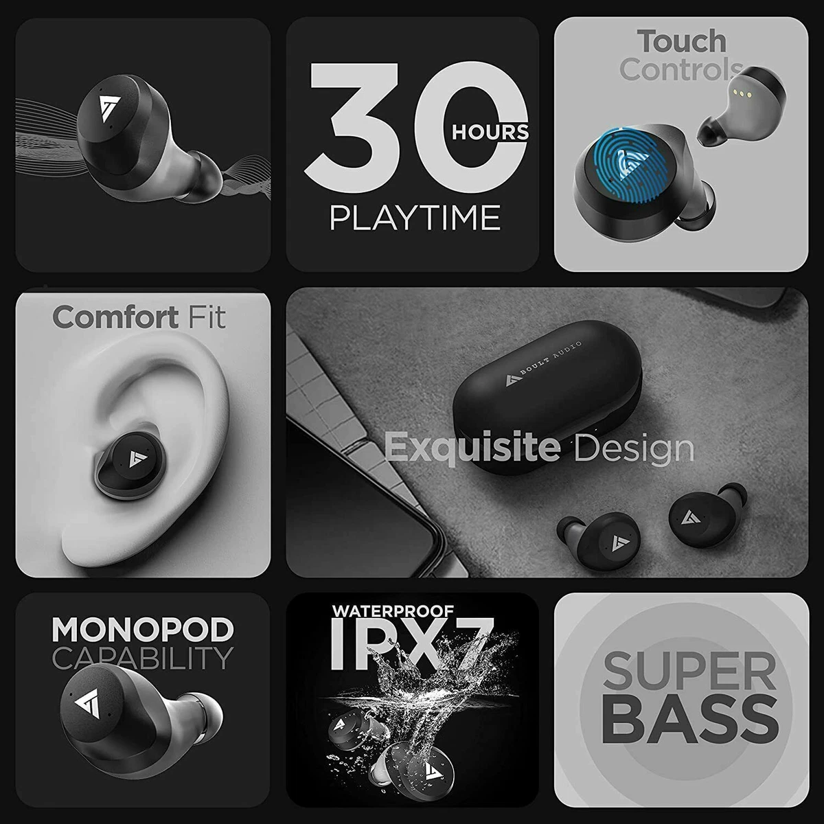 Boult Audio AirBass TrueBuds TWS Earbuds with 30H Playtime Fast