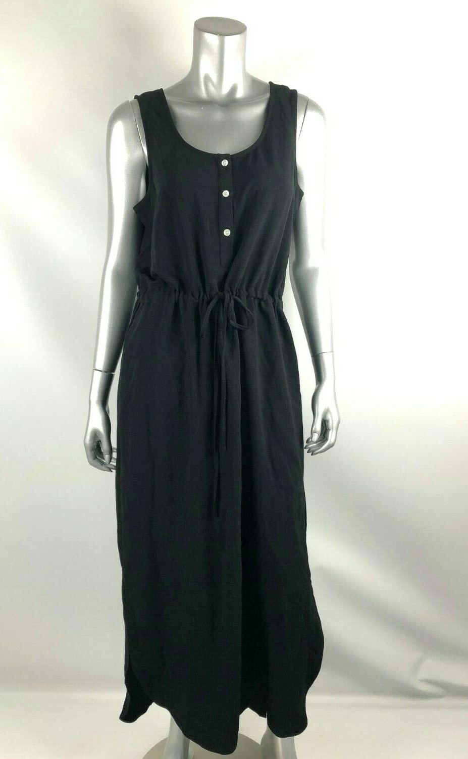 Mudpie Maxi Dress M 8 10 Black Textured Scoop Neck Button Front Sleeveless New-image