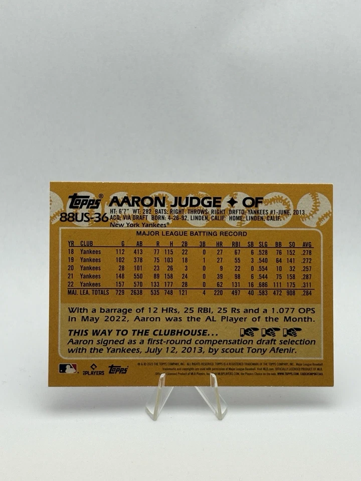 2023 Topps Update Series - 1988 Topps Baseball Aaron Judge #88US-36 - Image 2 of 2