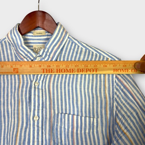 J Crew Baird McNutt Irish Linen Classic Fit Shirt Mens Medium Blue Striped Causa - Picture 10 of 13