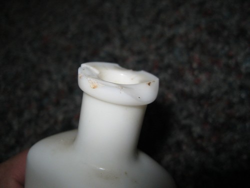 The OWL DRUG Co White MILK GLASS Medicine Druggist Bottle 5” Tall chipped lip - Picture 3 of 5