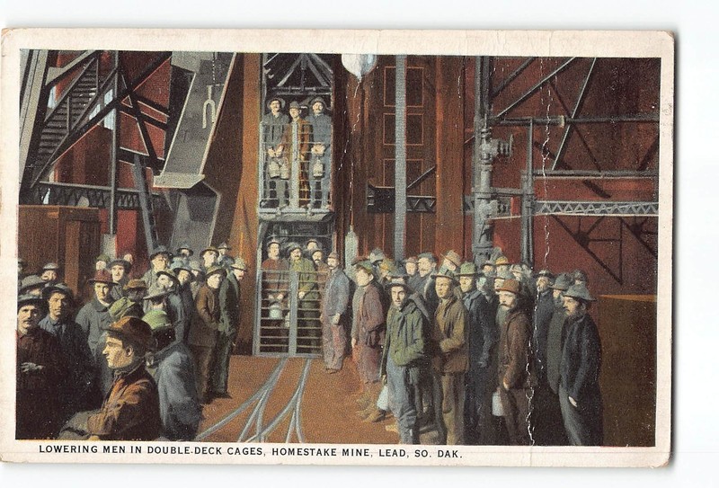 Lead South Dakota SD Postcard 1915-1930 Homestake Mine Lowering Men Cages