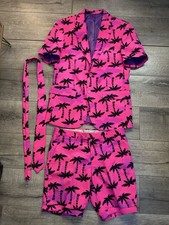 MENS OPPO SUITS TROPICOOL TROPICAL PINK PALM TREES SUIT, SHORTS+TIE SIZE UK 36