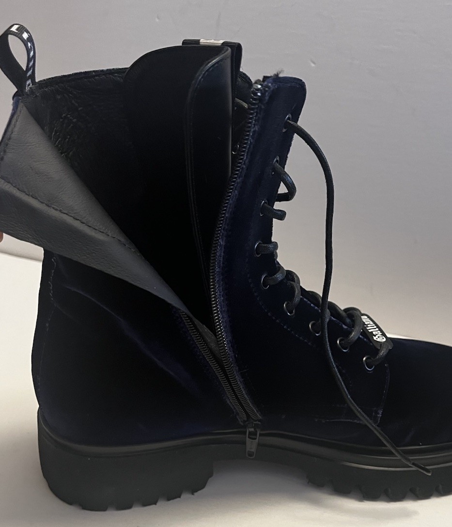 John Galliano Blue Velvet Combat Boots NIB $650 Size 42 US 9
