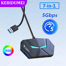 1pc  Black 4/7 Port USB 3.0 Hub 5Gbps Type C Power USB Splitter Dock - NEW