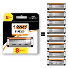 BIC Flex 5 Refillable Razors for Men, Long-Lasting 8 Count Pack of 1 , Black
