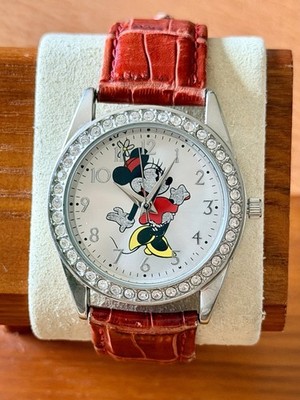 Disney Minnie Mouse Glitz Women s Watch 37mm Red Embossed Leather Strap
