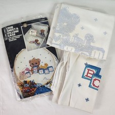 Vintage Baby Crib Sheet Pillowcase Set for Embroidery Teddy Bear ABC Nursery