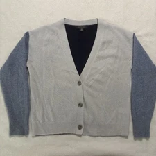 Saks Fifth Avenue Cardigan Women's S Blue Color Block Cashmere Sweater Button Up