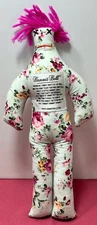 12" Dammit Doll Stress Relief White with Red Flowers and Pink Hair