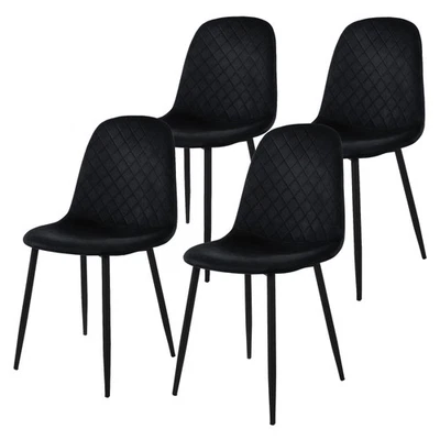 Lot de 4 chaises de salle à manger cuisine noir velours avec dossier pieds noir - Photo 1/4