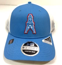 Houston Oilers Stretch-Snap Snapback Trucker Hat~ Light Blue/White