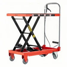 Hydraulic Lift Table Cart Red - 500lbs Capacity, 28.5In Lift, Single Scissor