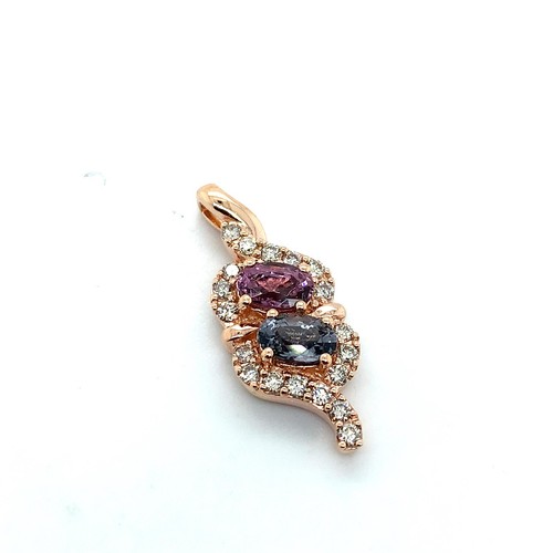 Le Vian 14KRose Gold Two-Stone Oval Purple & Gray Spinel w/White Diamond Pendant - Picture 2 of 13