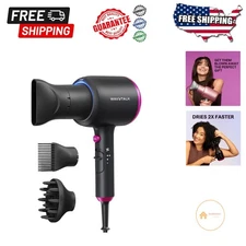 Elegant Matte Black Hair Dryer with 3 Attachments - Ideal for All Hair Types