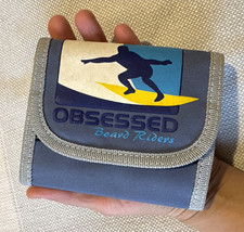 Obsessed  Trifold Nylon Canvas Wallet Blue/Grey/Yellow Logo ID Window