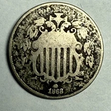 1868 SHIELD nickel. Good, semi-dark, porous. #m11
