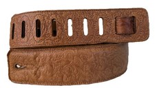 Saddle Tan Embossed Leather Guitar Strap Levy  s Wide Floral Design Canada Made