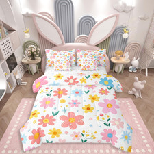 Cute Flower 7 Piece Queen Bedding Set Kids Floral Comforter Bed in a Bag Pink 2P