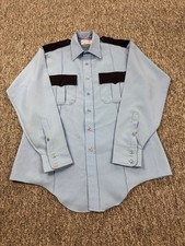 Vtg Military Shirt Men 16 35 Blue Conqueror Western Formal Union Made In USA 70s