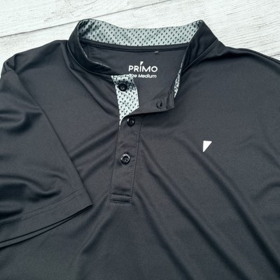 Primo Golf Polo Medium Solid Black Blade Collar Performance Stretch