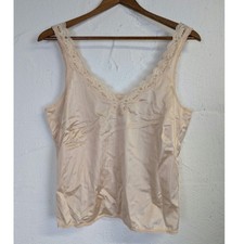 Vtg Camisole Lace Trim Tank Top Nude Champagne Coquette Feminine Sleek Small