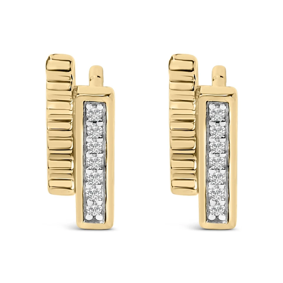 14k Yellow Gold Plated .925 Sterling Silver Diamond Accent Bar Stud Earrings - Image 2 of 4
