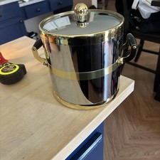 Vintage Kraftware Silver/ Gold Toned Mid Century Modern Ice Bucket/ Made in USA