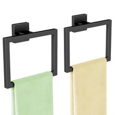 2 Pack Bathroom Hand Towel Ring Wall Holder Rings Matte Black Stainless Steel