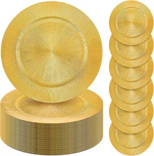 Tanlade 50 Pcs Gold Charger Plates Bulk, 13" round Plastic Dinner Charger Plate,