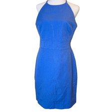 Banana Republic Blue Halter Neck Open Back Sheath Dress Size 10 Cotton Stretch