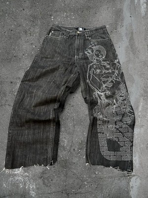Vintage Y2K Karl Kani Black Embroidered Baggy Jeans Graphic Denim 43.5cm Waist