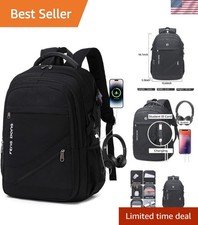Durable Waterproof 17.3'' Laptop Backpack with USB  Headset Ports   Black