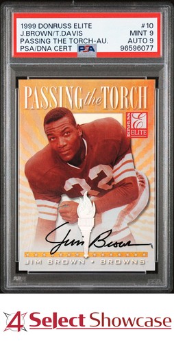 1999 DONRUSS ELITE PASSING THE TORCH #10 JIM BROWN #/1500 POP 1 PSA 9 DNA AUTO 9