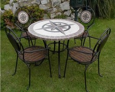 WROUGHT IRON GARDEN / PATIO FURNITURE SET GRANITE RESIN TABLE 4 MATCHING CHAIRS