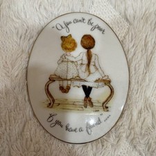 Holly Hobbie Porcelain Oval Friendship Plaque Wall Art 1970s Girl Decor