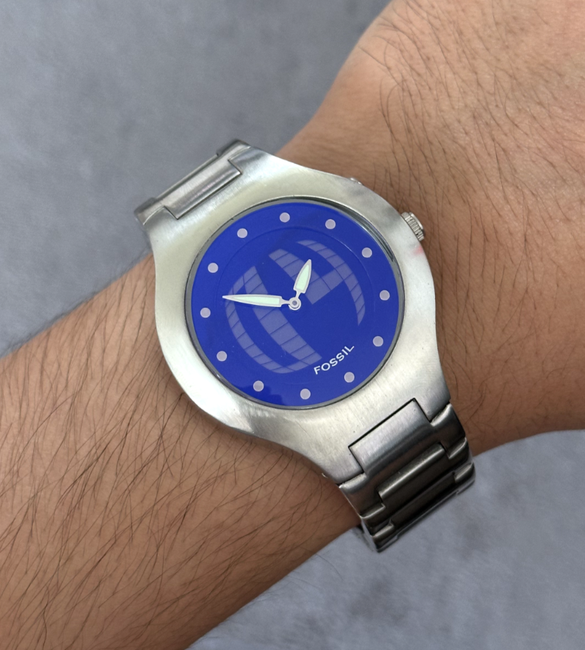 Super Rare Fossil Big Tic JR-8052 Men's Wrist Watch Blue