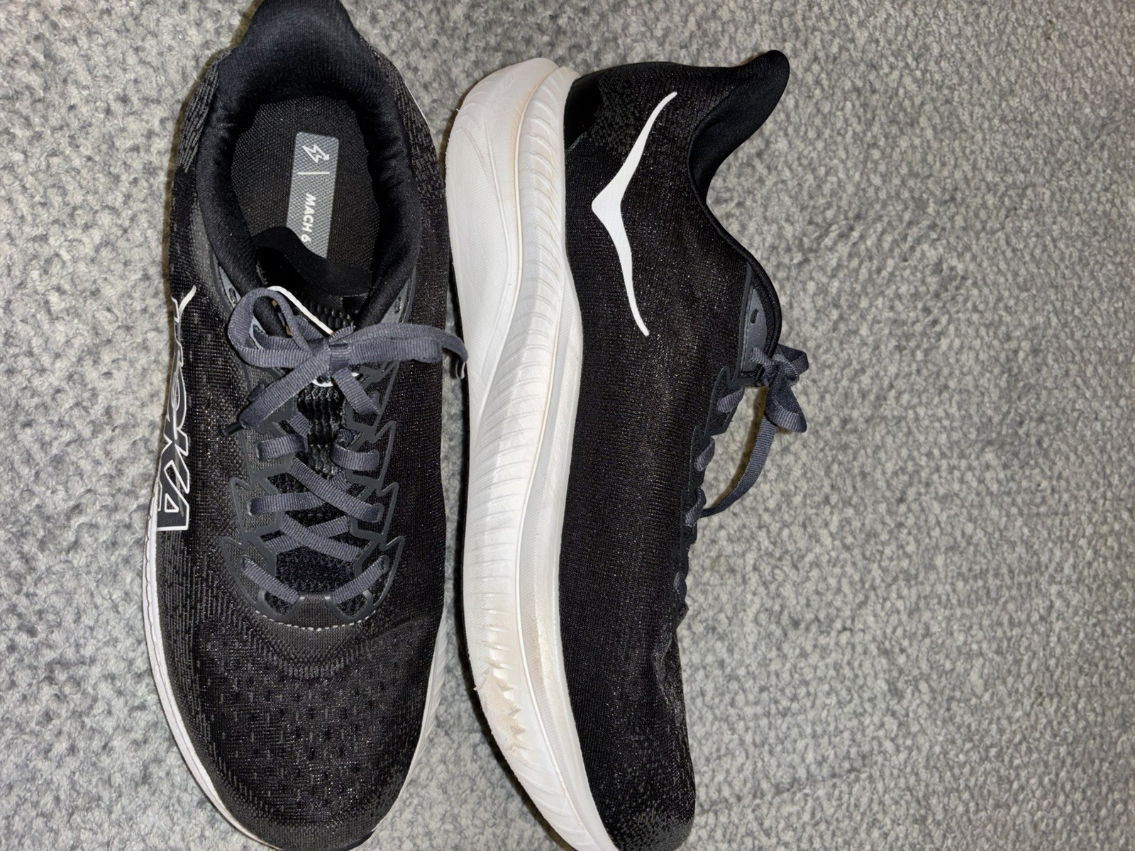 HOKA ONE ONE  Mach 6  Men's Size 14D  Black White Running Shoes $50 thumbnail 8