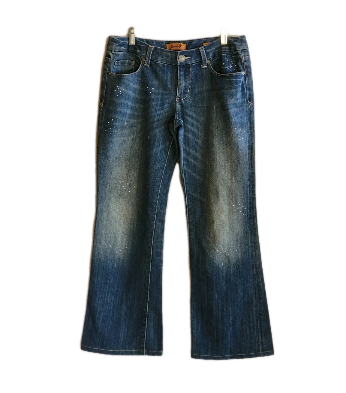 Seven7 Jeans Blue Boot Cut Denim Embroidered Medium Wash Fade Women's Sz 30X29