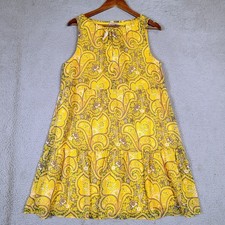 Ann Taylor Loft Dress Womens M Yellow Paisley Flounce Hem Sleeveless Preppy NWT